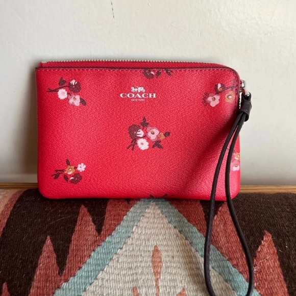 Coach Handbags - Coach Corner Zip Wristlet -Limited Edition (poppy red floral pattern)- Like New!